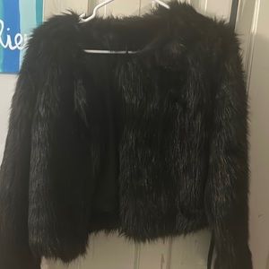 Black fake fur coat